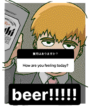 reigen holding beer lol